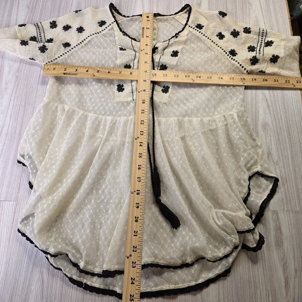 Free People Star Dust Peasant Blouse XS Cream Swiss Dot Mesh Embroidered Hippie - Picture 8 of 8